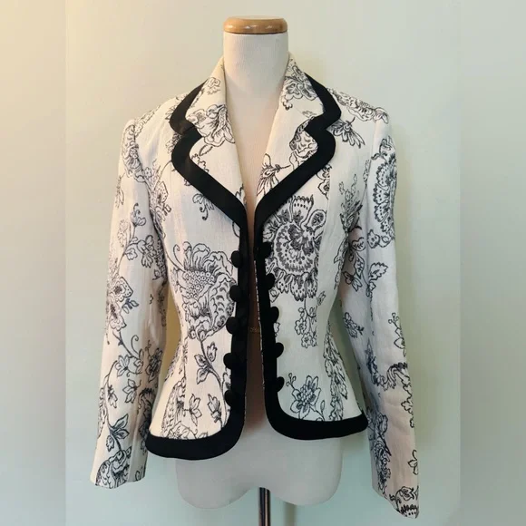 [Zelda] Vintage Black and White Floral Print Lined Blazer Sz: 6 - Picture 2 of 12